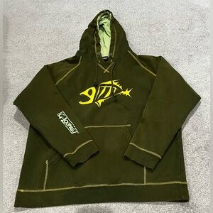 G. Loomis Green Long Sleeve Hoodie with Yellow Fish Graphic, Men’s Size Large
